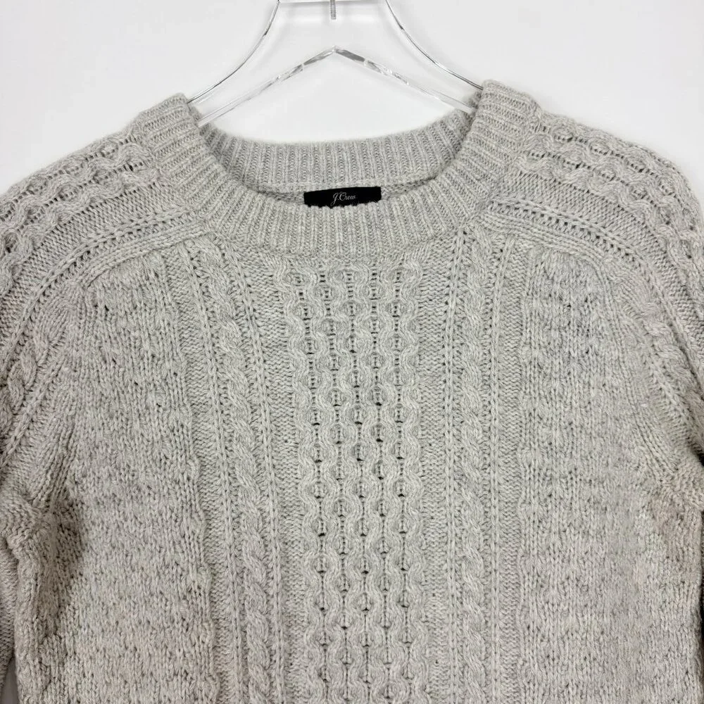 J. Crew Cable Knit Crewneck Sweater Women's Size Small Grey Lambs Wool Blend